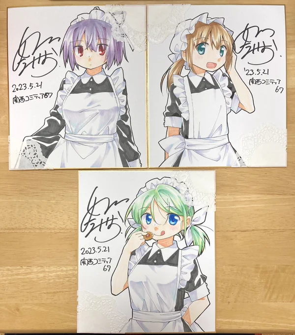 関西コミティアで頒布するサイン入り直筆色紙いちまい¥3,000です。走らず来てね〜