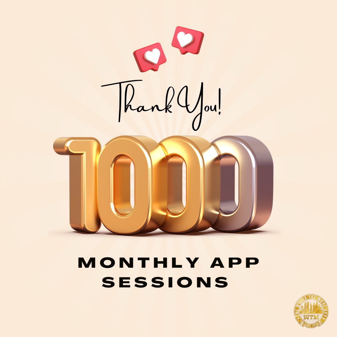 Over 1000 monthly app sessions and growing! Shoutout to the good people who have been using <a href="/TheWTMApp/">#TheWhatsTheMoveApp</a>. I got some much more planned for the Summer and the future. I appreciate those who stayed down and helped spread the word.