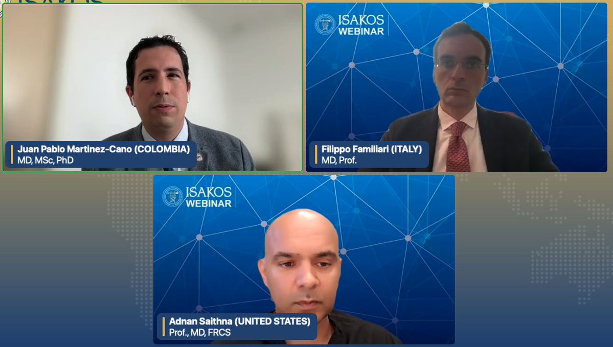Dr. Juan Pablo Martinez-Cano COLOMBIA, Dr. Filippo Familiari ITALY and Dr. Adnan Saithna UNITED STATES discussing Robotic Rotatory ACL Laxity Assessment now, in today's #ISAKOSWebinar!