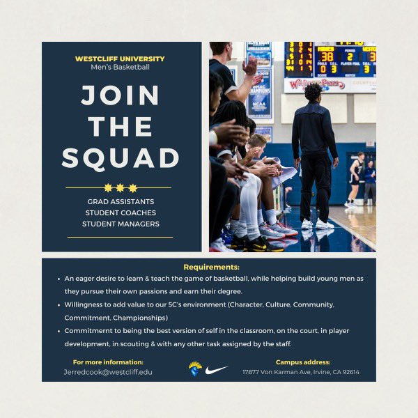 Do you have a desire to teach the game of basketball while helping young men graduate? Do you want to further your coaching experience and add value from hands on experience? Are you involved in the sport now and need to finish up school for validity? Reach out today!