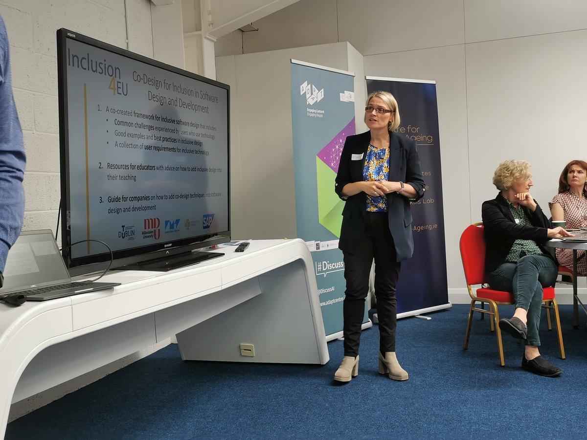 DympnaOSullivan's tweet photo. Delighted to present our new @WeAreTUDublin-led Inclusion4EU project at the @AdaptCentre Citizen Think-in on AI at the  Kerry Centre for Smart Ageing today  @_SmartAgeing_ https://t.co/T2uNfEhYTY