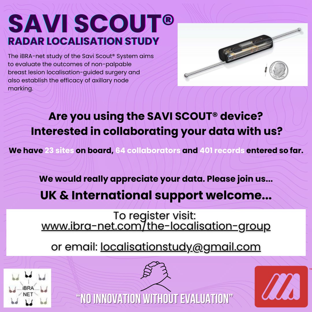 weare_iBRANET's tweet photo. Are you using the #SAVISCOUT device?
Interested in collaborating your data with us? Please register your interest at: https://t.co/sRDxuDRyPk or email us: localisationstudy@gmail.com.
UK & International support all welcome!
#breastsurgery #breastcancer #localisation https://t.co/5Kvl99wrYY