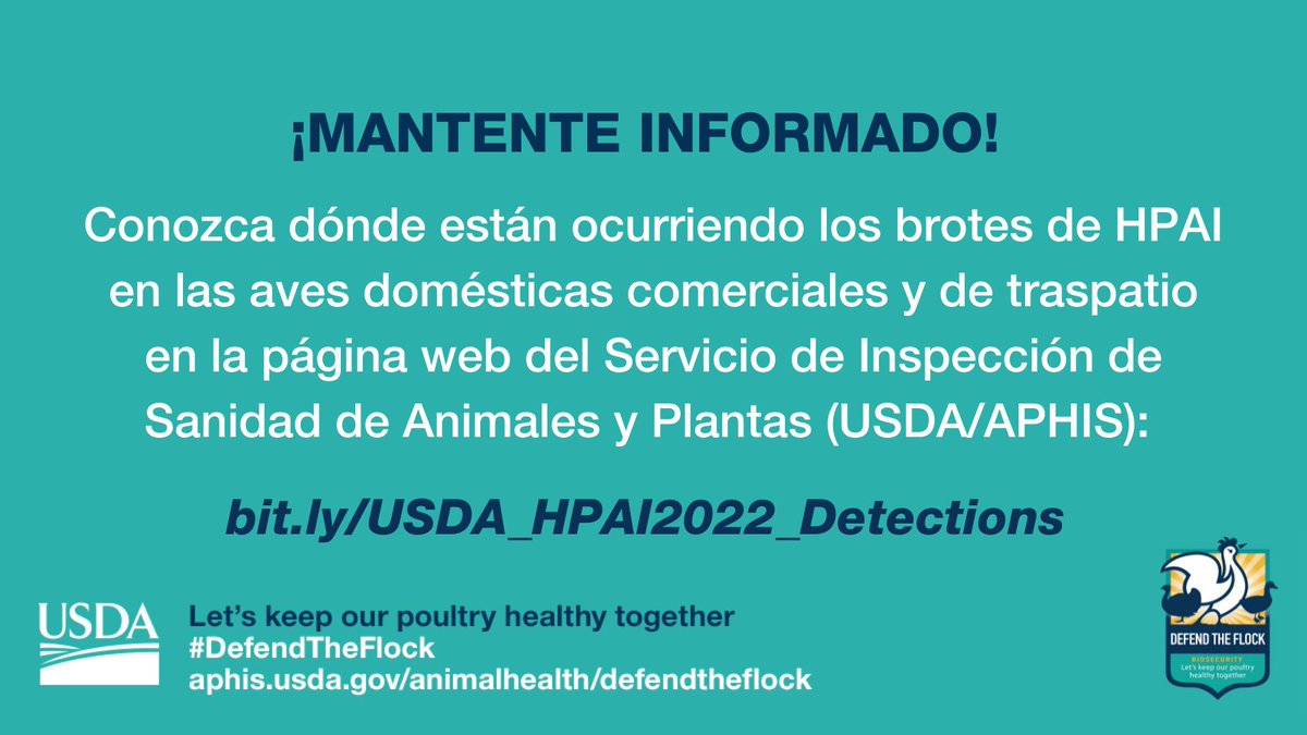 Defend_theFlock's tweet photo. Stay informed! Learn where highly pathogenic avian influenza outbreaks are occurring in domestic commercial and backyard poultry on the @USDA_APHIS website: https://t.co/i0PLpPkiNY #DefendtheFlock https://t.co/cTZx1BDyz6