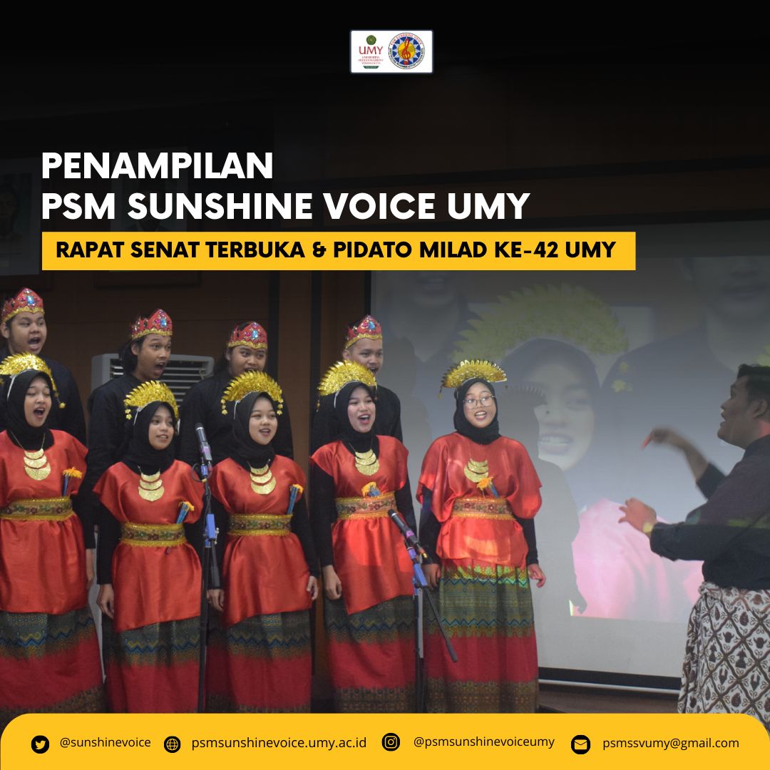 🔥[[PSM SSV PERFORMANCE]]🔥

Jumat (12/5) PSM SSV UMY berkesempatan tampil dalam acara Rapat Senat Terbuka Laporan Tahunan Rektor dan Pidato Milad ke-42 UMY yang diselenggarakan di Gedung AR B Universitas Muhammadiyah Yogyakarta.