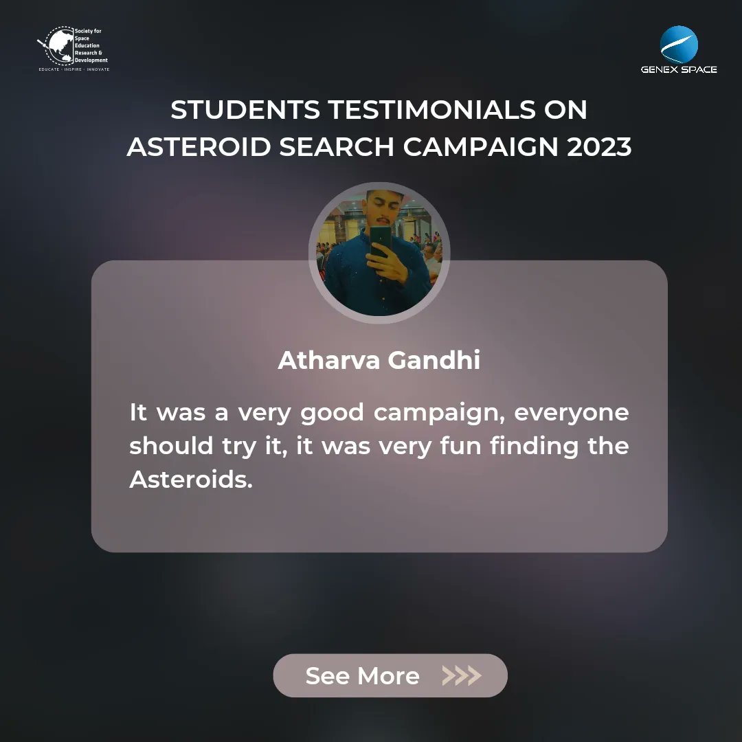 sserd_org's tweet photo. We are elated to share the positive feedback from our talented students who participated in the #AsteroidSearchCampaign

Thank you to all the budding astronomers who embarked on this #cosmicjourney with us. Your curiosity and commitment continue to inspire us to reach for stars! https://t.co/sl9PkHD6Zp