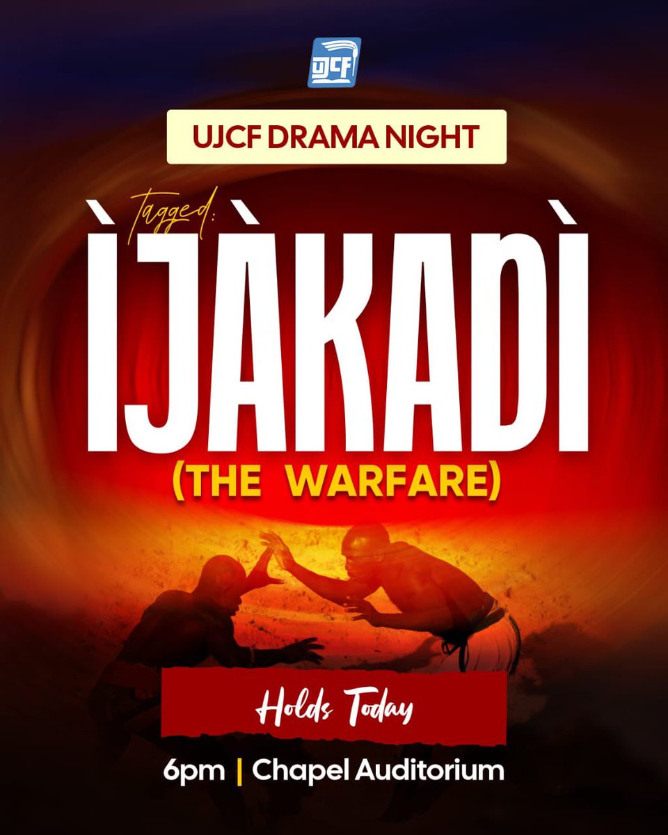 TheUjcf's tweet photo. Chants of war 🤺
Chants of Battle ⚔️
It's a fierce tussle
A war between death and life
UJCF DRAMA NIGHT HOLDS TODAY !!!
Themed: ÌJÀKADÌ (THE WARFARE)
🗓️: Thursday 18th May, 2023
🕕: 6pm
⛪: Chapel Auditorium
See you there!
©️UJCF
#TRR
#thereignofrighteousness
#ujcfweek https://t.co/qbtejfNBRa