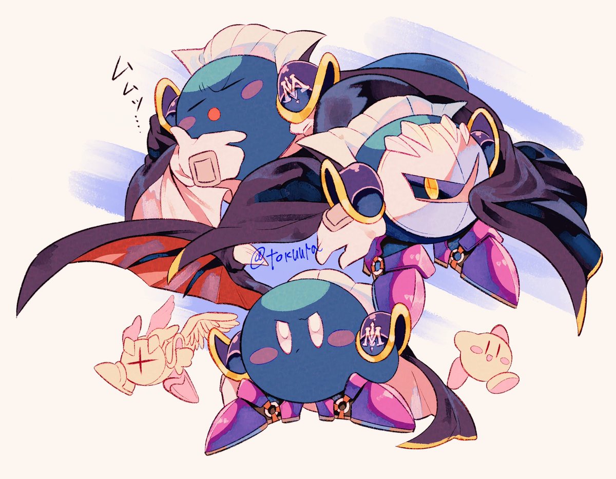 kirby ,meta knight mask cape wings armor yellow eyes no humans sleeping  illustration images