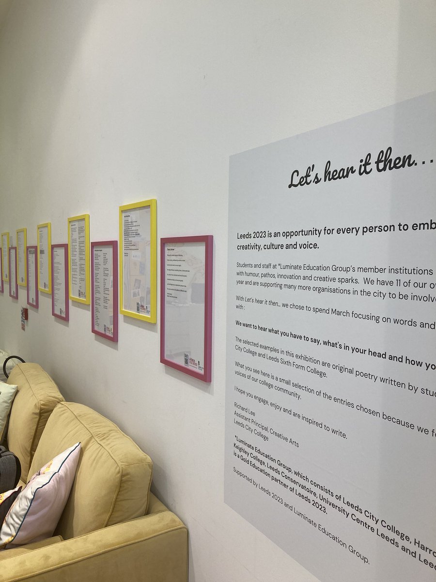 So proud to see out <a href="/leedscitycoll/">Leeds City College</a> winning poems exhibited <a href="/LEEDS_2023/">LEEDS 2023</a> Trinity store. Stop by, read, listen and take away a copy of your favourite piece
