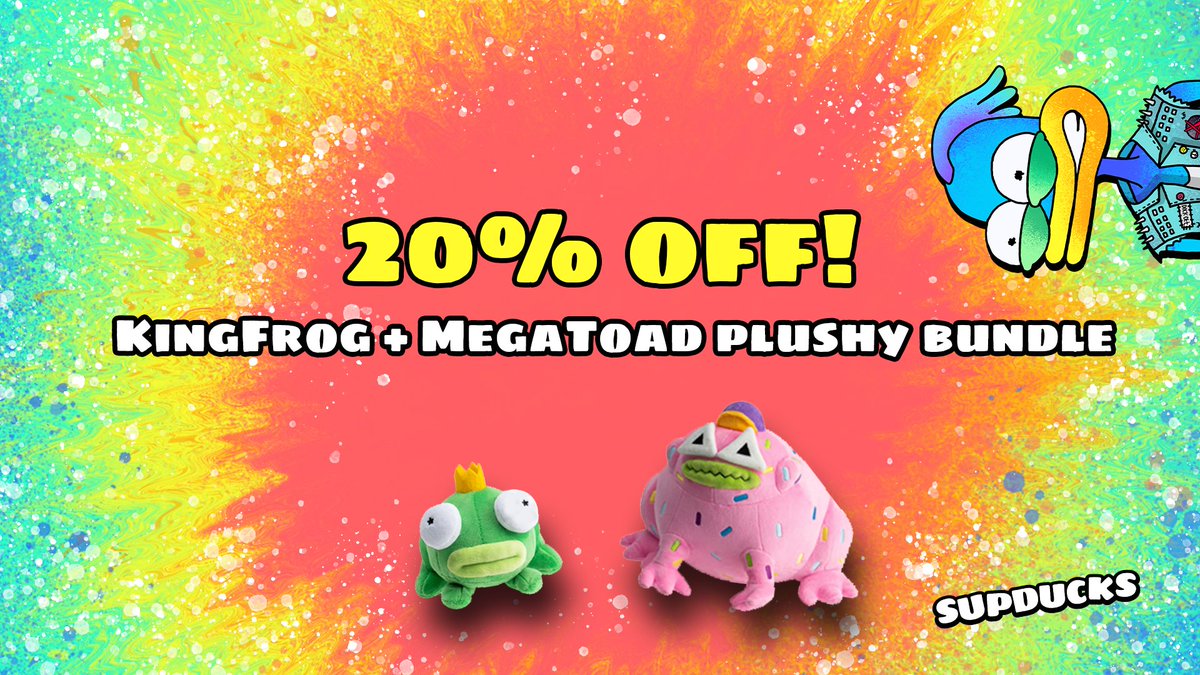 Buy a KingFrog + MegaToad plushy and get 20% off!

HERE: 👉🏼 shop.supducks.com