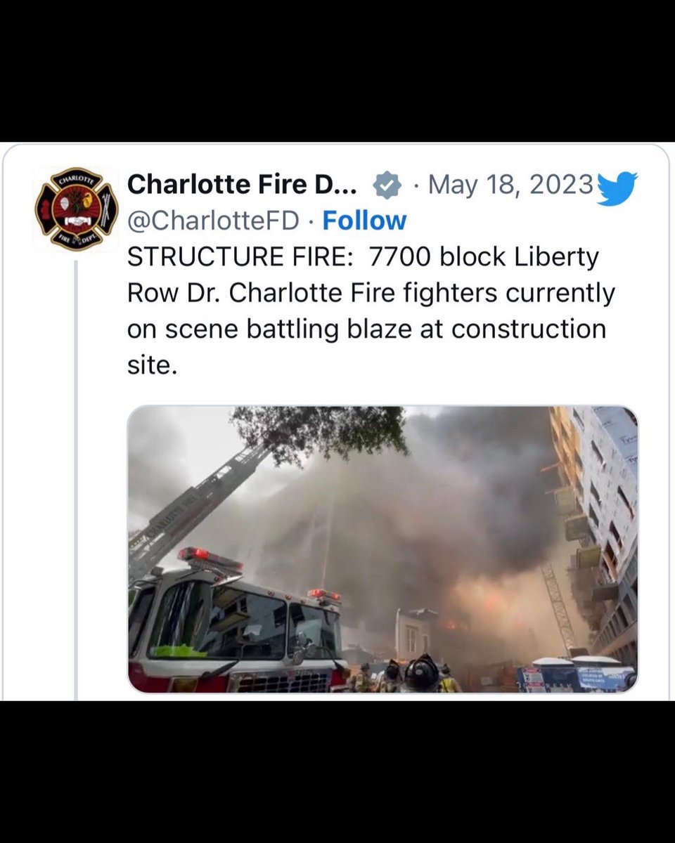 hand4CLTdist6's tweet photo. A major fire in the Southpark area of District 6. Prayers for construction workers, residents, businesses, firefighters, medics, and police. There are numerous intersection stoplights are out, and some power outages. Be safe. Check on your neighbors, especially our elderly. https://t.co/fzXSq9hefC