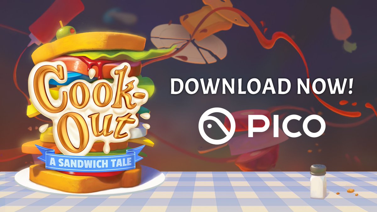 resolutiongame's tweet image. Put your apron on, because things are about to get messy! Cook-Out: A Sandwich Tale is now available on @PICOXR!