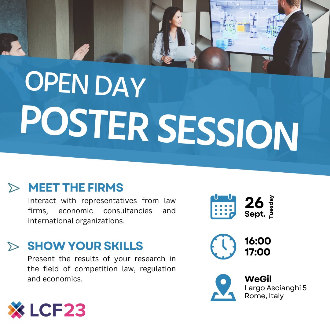 📣Last days to register for the #PosterSession!

👉 Participation is free of charge and participants will receive a 𝟐𝟎% 𝐝𝐢𝐬𝐜𝐨𝐮𝐧𝐭 on the 𝟑-𝐃𝐚𝐲 𝐏𝐚𝐬𝐬 ticket at #LCF23
👉 𝐑𝐞𝐠𝐢𝐬𝐭𝐫𝐚𝐭𝐢𝐨𝐧 is available at
bit.ly/3LbymwK until 𝐌𝐚𝐲 𝟑𝟏𝐭𝐡