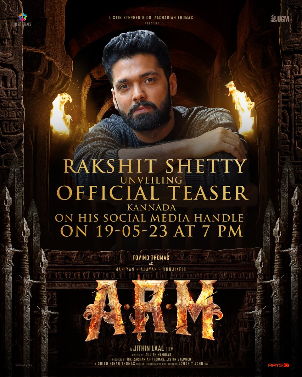 #ARM Teaser Will Be Launched By #RakshithShetty💥

Make Way For Him💥
The Man #TovinoThomas