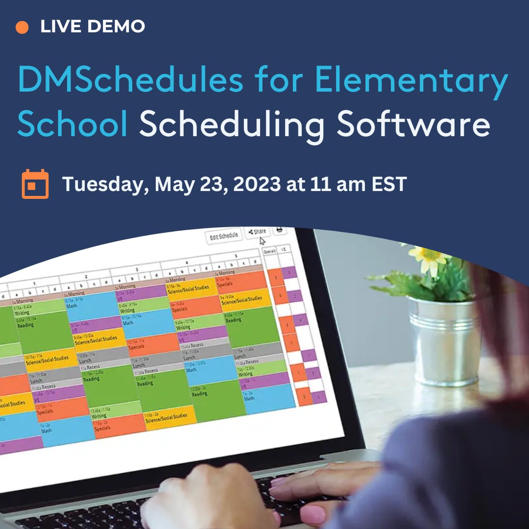 Come see why principals love DMSchedules! 
Per popular demand, we are hosting another live #demo of DMSchedules for Elementary Schools #scheduling #software on Tue, May 23 at 11 am EST.  
Register at: hubs.ly/Q01QnH_30