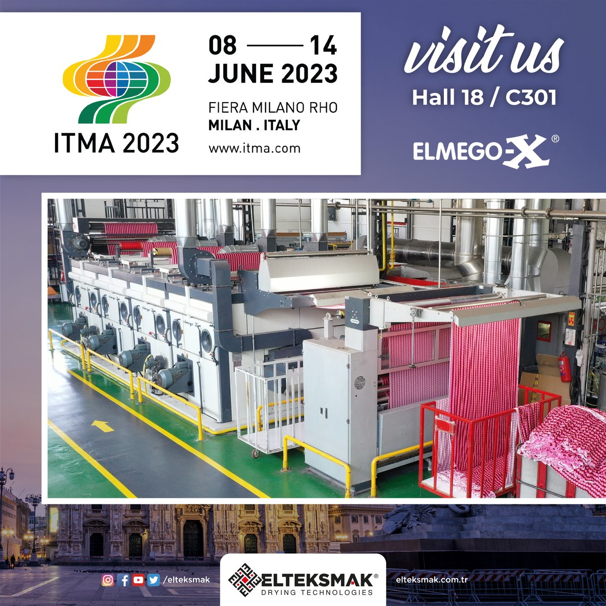 elteksmak's tweet photo. To get information about our new technology and machines, please visit us at the #ITMA2023 Milano/Italy in June. We look forward to welcome you at our stand in Hall 18 - C301 at #ITMA2023.
#elteksmak #itma2023 #tekstil #stenter #tekstilmakine #fabric #textile #industry https://t.co/3cZOfs7oe1
