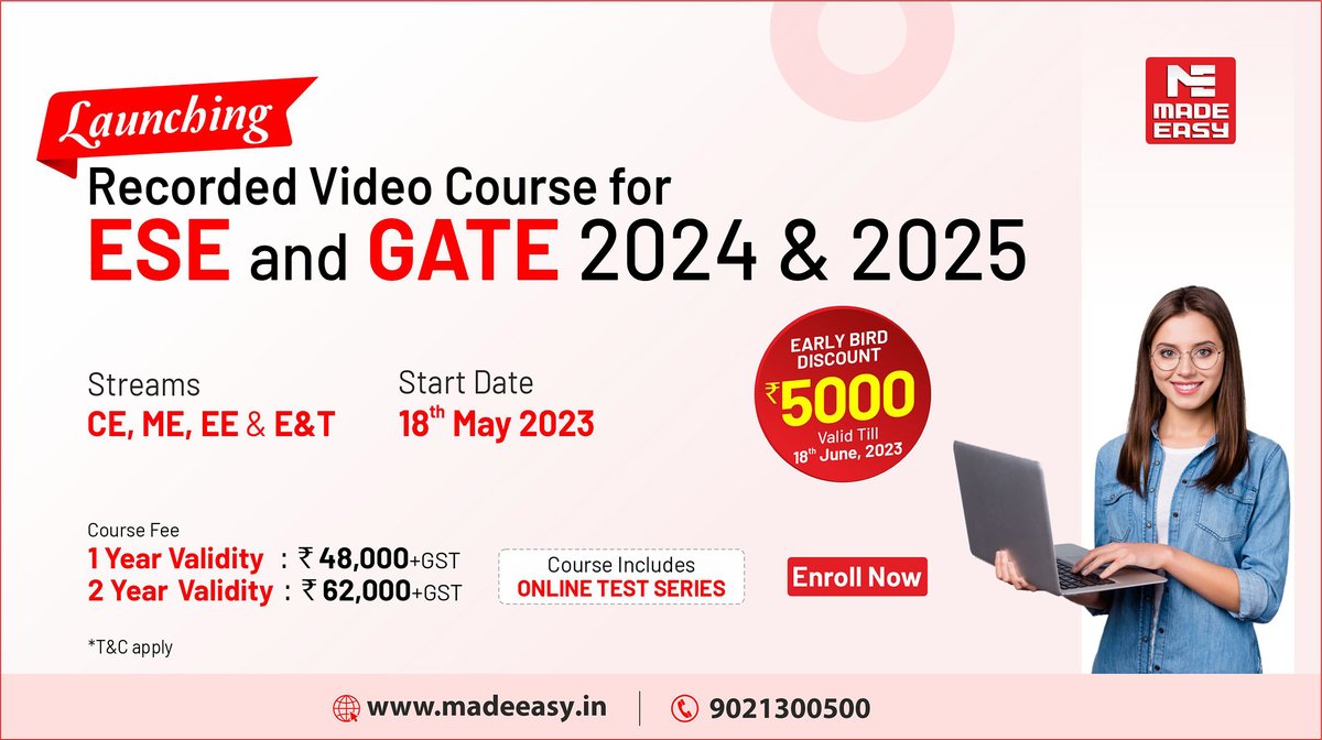 MADEEASY_Delhi's tweet photo. 𝑨𝒓𝒆 𝒚𝒐𝒖 𝑨𝒊𝒎𝒊𝒏𝒈 𝒇𝒐𝒓 𝑬𝑺𝑬 𝒂𝒏𝒅 𝑮𝑨𝑻𝑬 2024 & 2025
Here we are with recorded video course for ESE 2024 and GATE 2024, commencing from 𝟭𝟴𝘁𝗵 𝗠𝗮𝘆.
Visit: https://t.co/fFHjPs0sF4
#ESE #GATE #ESE2024 #GATE2024 #recordedclasses #preparation #MADEEASY https://t.co/FmFHZqHh9r