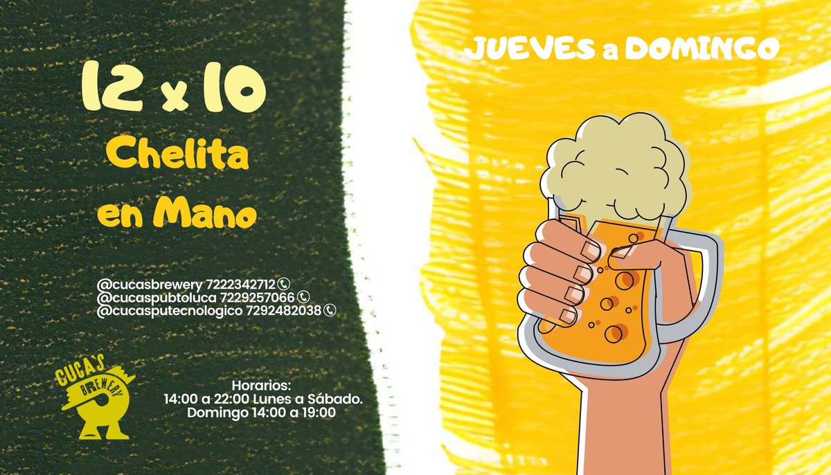 cucasbrewery's tweet photo. De Jueves a Dominguito paga 10 latas y llévate 12 pack !!! #chelitaenmano #cerveza #vivoelpaladar https://t.co/xnzbLqZO7Z