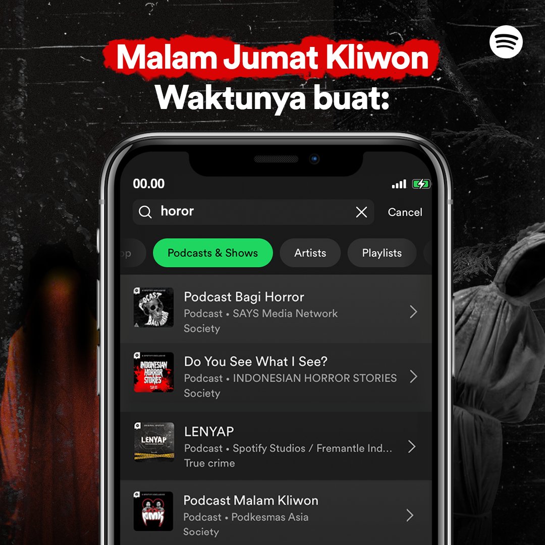 SpotifyID's tweet photo. Suasana malam Jumat kliwon tuh kayaknya paling cocok ngelakuin hal-hal menantang deh, ya gak sih? Dengerin podcast horror yang bikin bulu kuduk merinding, misalnya~ π±π±
Jadi, malem ini berani dengerin podcast horror yang mana nih?
#MerindingdiSpotify https://t.co/uKFjwseeWU