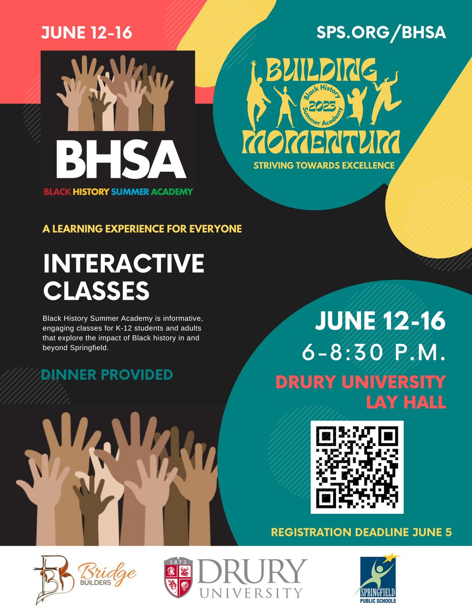 The Black History Summer Academy is back this summer from June 12-16th! These interactive classes are available to K-12 students and adults. Come learn about the impact of Black history in and beyond Springfield. Register now!

SPS.org/BHSA