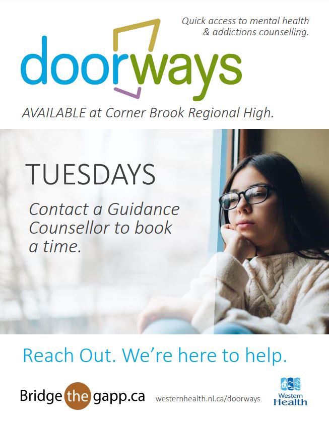 cbrh's tweet photo. We have some exciting news! Starting on Tuesday, May 30th, Doorways will be available at CBRH for counselling appointments every Tuesday in the Zen Den from 9 am - 12 pm. Please see Ms. Byrne or Mr. Lowe to book an appointment. https://t.co/P0PxsdfZID