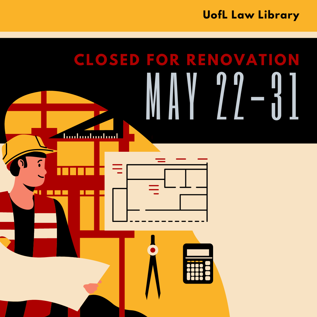 uofllawlib's tweet photo. We will be closed for renovations May 22 - 31. Librarians will be available to answer questions via
email &amp; @LouisvilleLaw students &amp; faculty can access
electronic resources on our website. https://t.co/GlGQ5Rv94T https://t.co/GQrRBMnX5Q