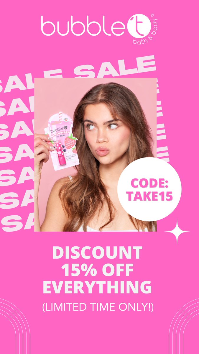 15% OFF EVERYTHING (LIMITED TIME ONLY!) 
bubbletcosmetics.com