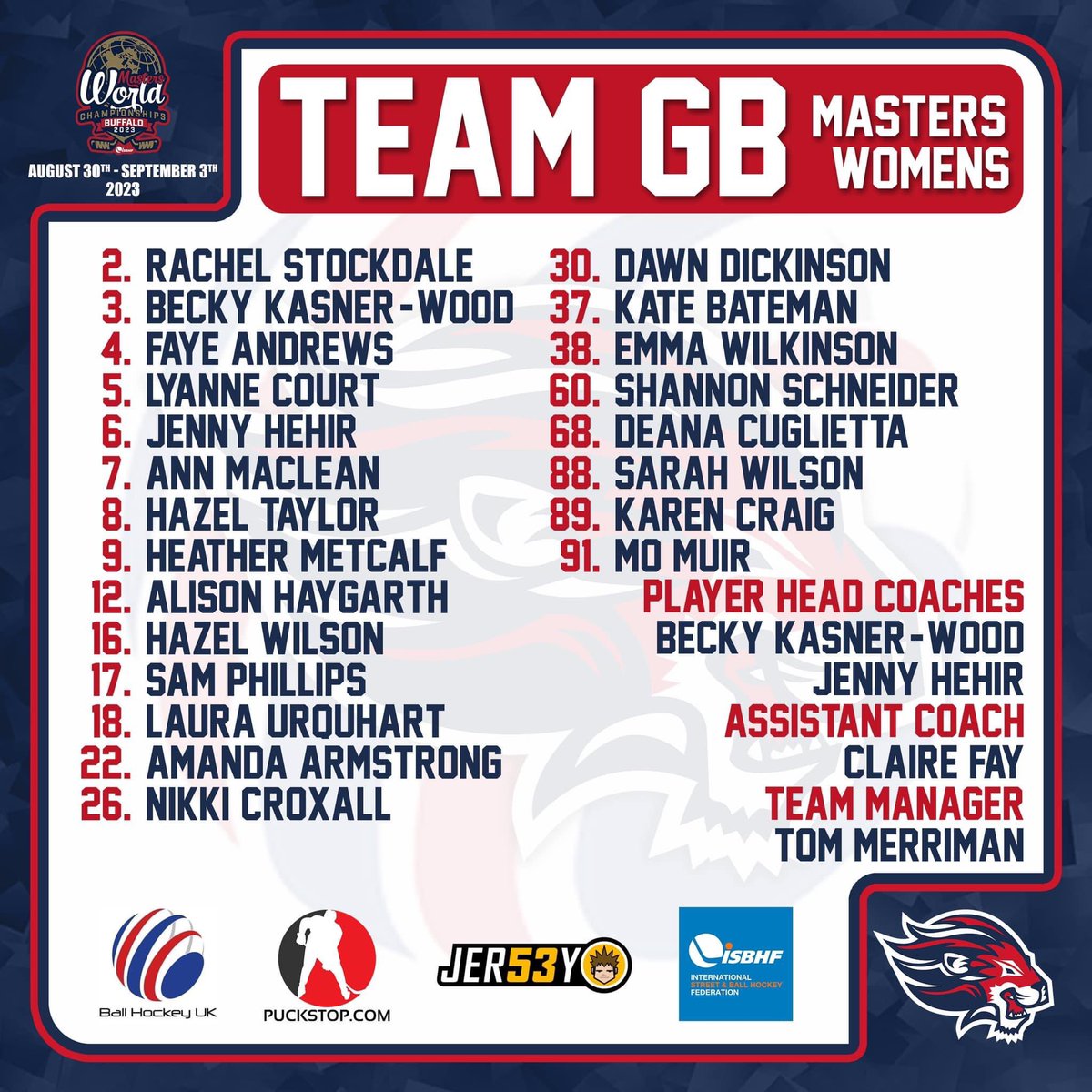 🚨🇬🇧 ROSTER ANNOUNCEMENT 🇬🇧🚨

We’re thrilled to announce the first of our Masters teams, GB Masters Women.  They’ll be travelling to Buffalo, NY 🇺🇸 in late August to take part in the <a href="/OfficialISBHF/">ISBHF</a> World Masters Championships.