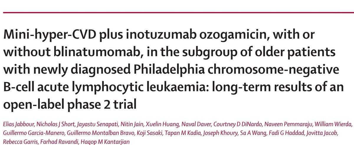 Jayastu Senapati (@jayastumd) on Twitter photo ➡️ Happy to share our latest publication in <a href="/TheLancetHaem/">The Lancet Haematology</a> on the outcomes of older pts 👴🏾👵🏻with Ph-B cell ALL treated with MiniHCVD-InO+/-Blina: 5 yr OS of 46% and PFS of 44% ✅ possibly a new benchmark in the Rx of older patients with B-cell ALL
<a href="/MDAndersonNews/">MD Anderson Cancer Center</a> #leusm ➡️ Happy to share our latest publication in <a href="/TheLancetHaem/">The Lancet Haematology</a> on the outcomes of older pts 👴🏾👵🏻with Ph-B cell ALL treated with MiniHCVD-InO+/-Blina: 5 yr OS of 46% and PFS of 44% ✅ possibly a new benchmark in the Rx of older patients with B-cell ALL
<a href="/MDAndersonNews/">MD Anderson Cancer Center</a> #leusm