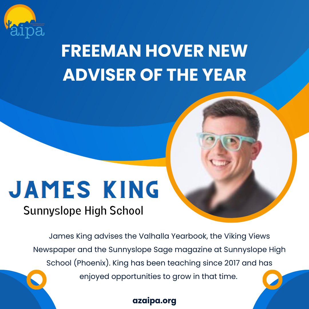 AZAIPA's tweet image. Congratulations to the 2022-2023 AIPA advisers of the year.

Mike Walker, Forest R. Martin Experienced Adviser of the Year 

James King, Freeman Hover New Adviser of the Year

#award #journalism

@SunnyslopeHighSchoolAZ
@1verrado