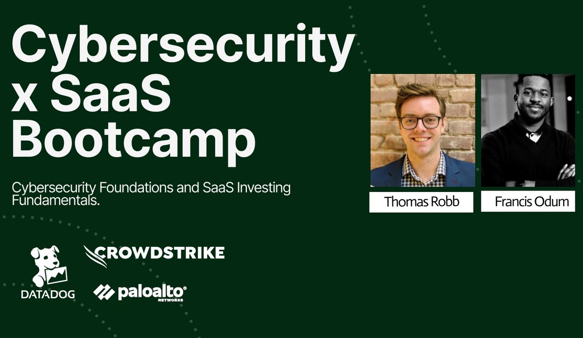 InvestiAnalyst's tweet image. 🚨 Pleased to announce something new.

@BreakingSaaS &amp;amp; I are excited to announce a bootcamp for cybersecurity and software investors!

The bootcamp features detailed case studies on Datadog, Palo Alto Networks and Crowdstrike!

Here are a few things to expect: