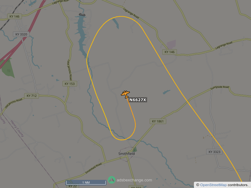 N6627X, a Beech Duchess, is circling over Henry County at 2625 feet, speed 124 MPH, squawking 1200, 0.8 miles from Jake's Field globe.adsbexchange.com/?icao=a8bf0a&z…