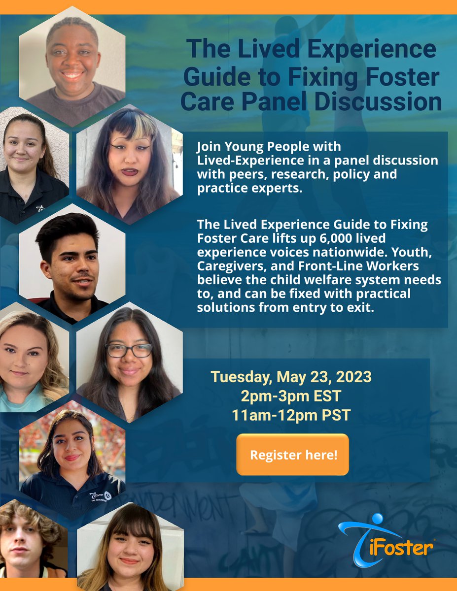 Join iFoster this Tuesday for their Panel Discussion  "The Lived Experience: Guide to Fixing Foster Care" 
Register here: tfaforms.com/5063113