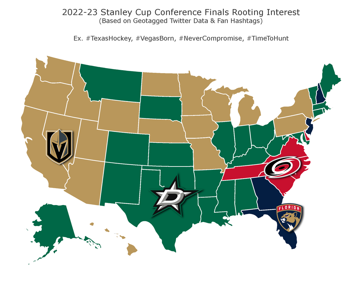 Twitter map shows almost half of U.S. rooting for Stars in conference finals. 👀💫 thesco.re/3BDD4Pl