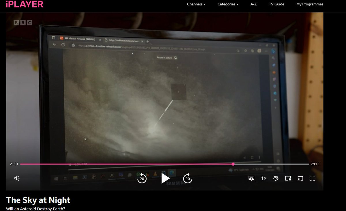 Disproportionately excited to see this image from my meteor camera used on The Sky at Night to explain the work of @UKMeteorNetwork bbc.co.uk/iplayer/episod…