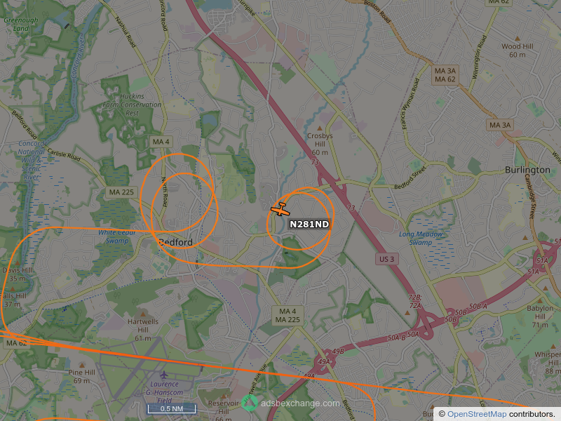SkyCirclesBOS's tweet photo. N281ND, a Piper PA-28-R-201, is circling over Bedford at 1025 feet, speed 96 MPH, squawking 5130, 0.3 miles from Picnic Area https://t.co/bFc597pCEp https://t.co/rqJ7yeOVcQ