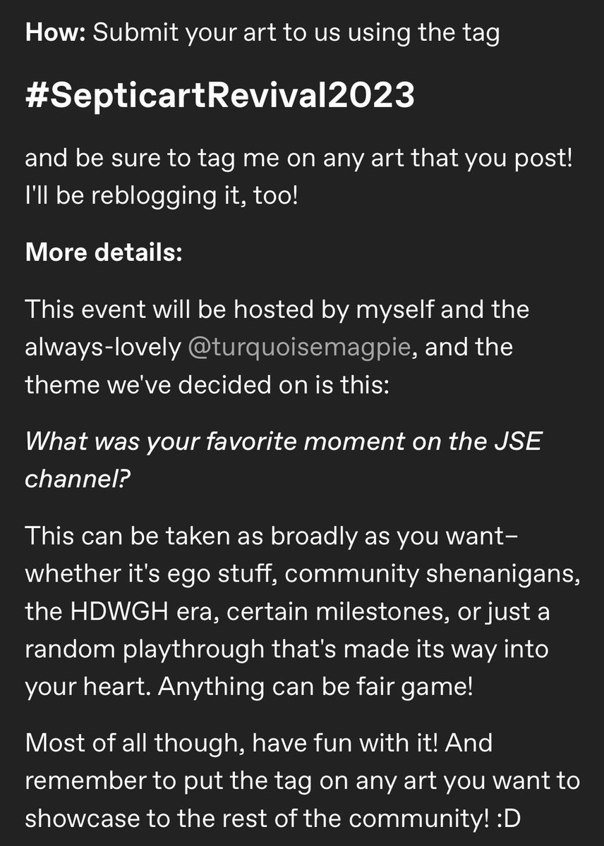 Big news, everybody! We're bringing back Septicart! Details below! 

(If you want to submit anything here on jsetwt, be sure to make an actual tweet and quote-tweet it here so I can find it easy when the time comes!)