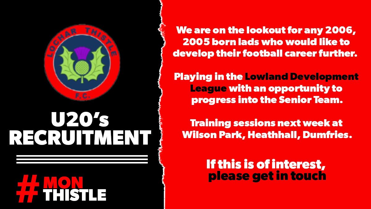 **Recruitment**

The Management team are hard at work on the recruitment side of the 20’s for next season. With some lads moving on due to age &amp; some moving to Uni the club are recruiting. 

Please get in touch if you’d be interested in attending training.
🔴⚪️⚫️