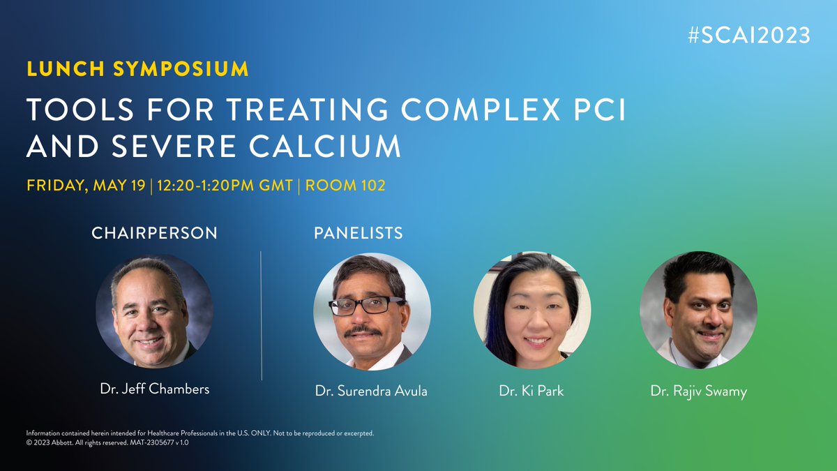 AbbottCardio's tweet image. There’s a lot going on this week in #CardioTwitter, but we’re looking forward to this expert-discussion on #ComplexPCI and severe calcium at #SCAI2023.

Join us to learn more about our latest tools and how CSI is now Abbott: scai.org/scai-2023-scie…