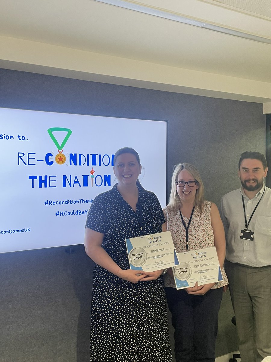 News flash … #reconditionthenation phase 2 @NHSMidlands . Planning has begun … thanks to our system partners who helped challenge our thinking. Plus a cheeky couple of platinum awards 🥇🥇🥇@fhlennon1 @ninamorganNHS @ImogenStaveley