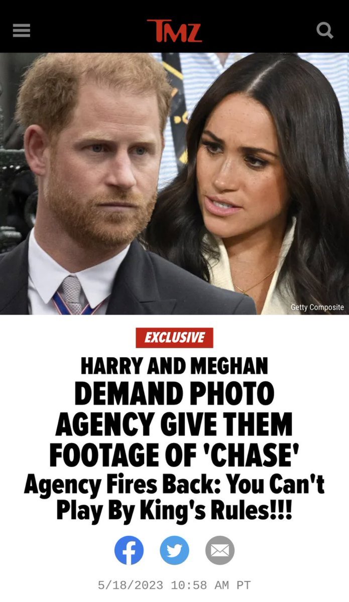 Harry, welcome to America, where you and your title don’t matter and you can’t throw your weight around. You have no right to demand any footage of your 'car chase.' I know you think our constitution is bonkers, but we have freedom of the press. Also, I think you want the footage…