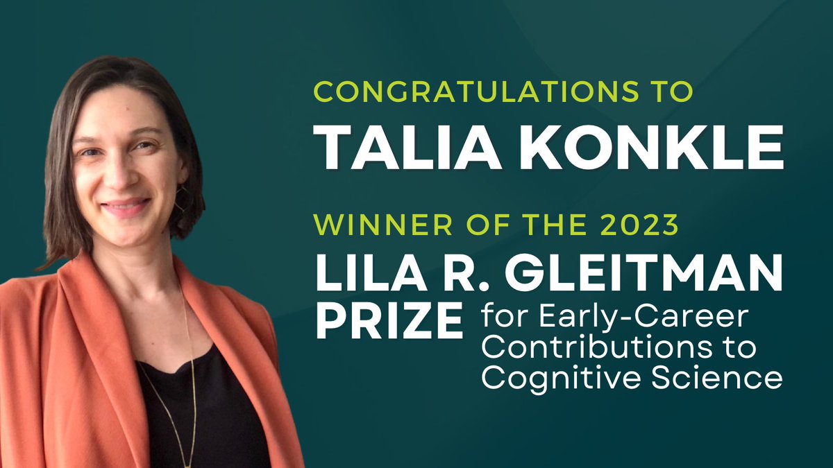 Huge congratulations to Talia Konkle @talia_konkle, recipient of the inaugural Lila R. Gleitman Prize 🏆 She’s a Professor of Psychology at @Harvard with a Ph.D. in Brain and Cognitive Sciences from the @MIT Learn about all her scientific achievements at cognitivesciencesociety.org/gleitman-prize/