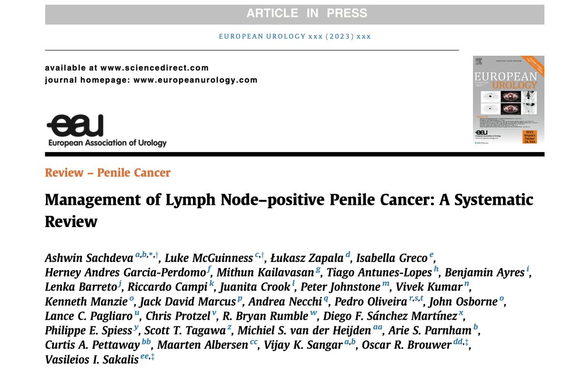 📣Out today in @EUplatinum!

An incredible team effort to support development of @Uroweb-@ASCO guidelines for management of LN metastatic #penilecancer.

Highlights need for 👥multidisciplinary management & collaborative efforts to improve outcomes in this rare disease 🔬