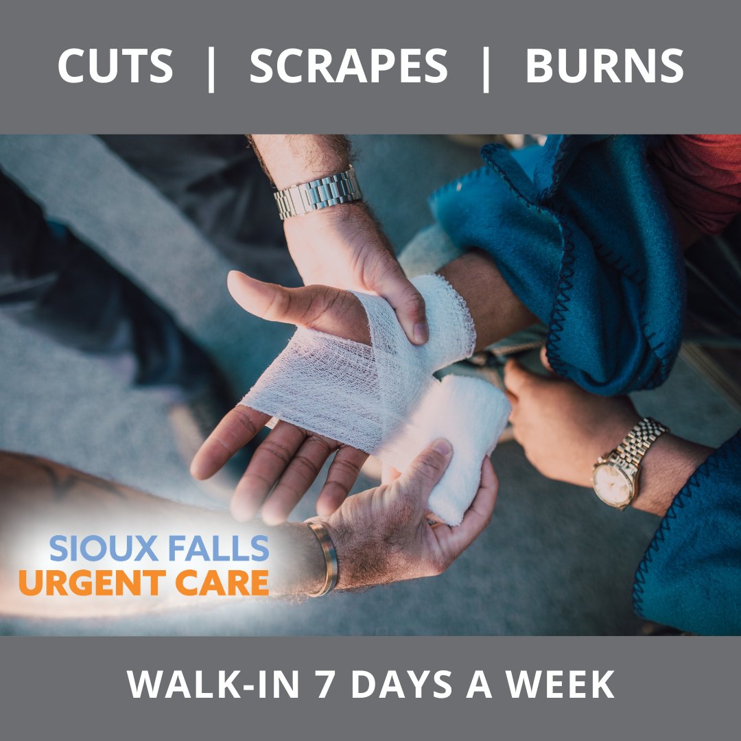 Our team is here for you 7 days a week. Get great care when you need it for cuts, burns, scrapes, and more.

Weekdays: 7AM-7PM
Weekends: 8AM-5PM

#siouxfallsurgnetcare #siouxfalls #urgentcare #siouxfallsspecialtyhospital #walkinclinic