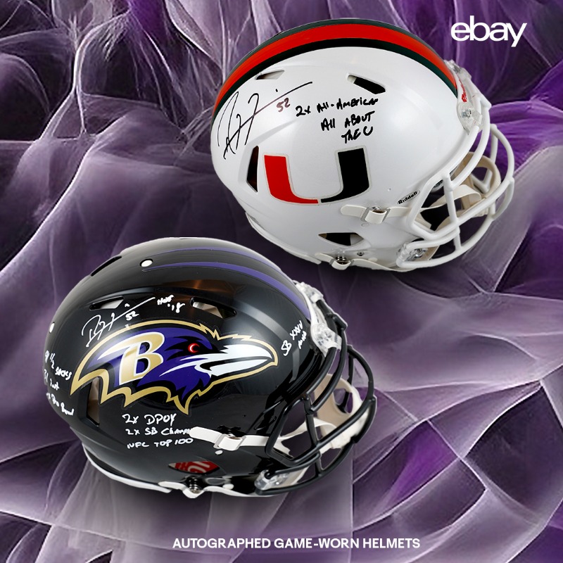 eBay's tweet photo. His opponents just can’t forget—the smoke machine, the pyrotechnics, and Ray Lewis’s iconic intimidation dance. Now with @NotableLive, you can shop rare merch and autographed apparel from one of the game’s most powerful presences. Bring ‘em down today. #NotableLive