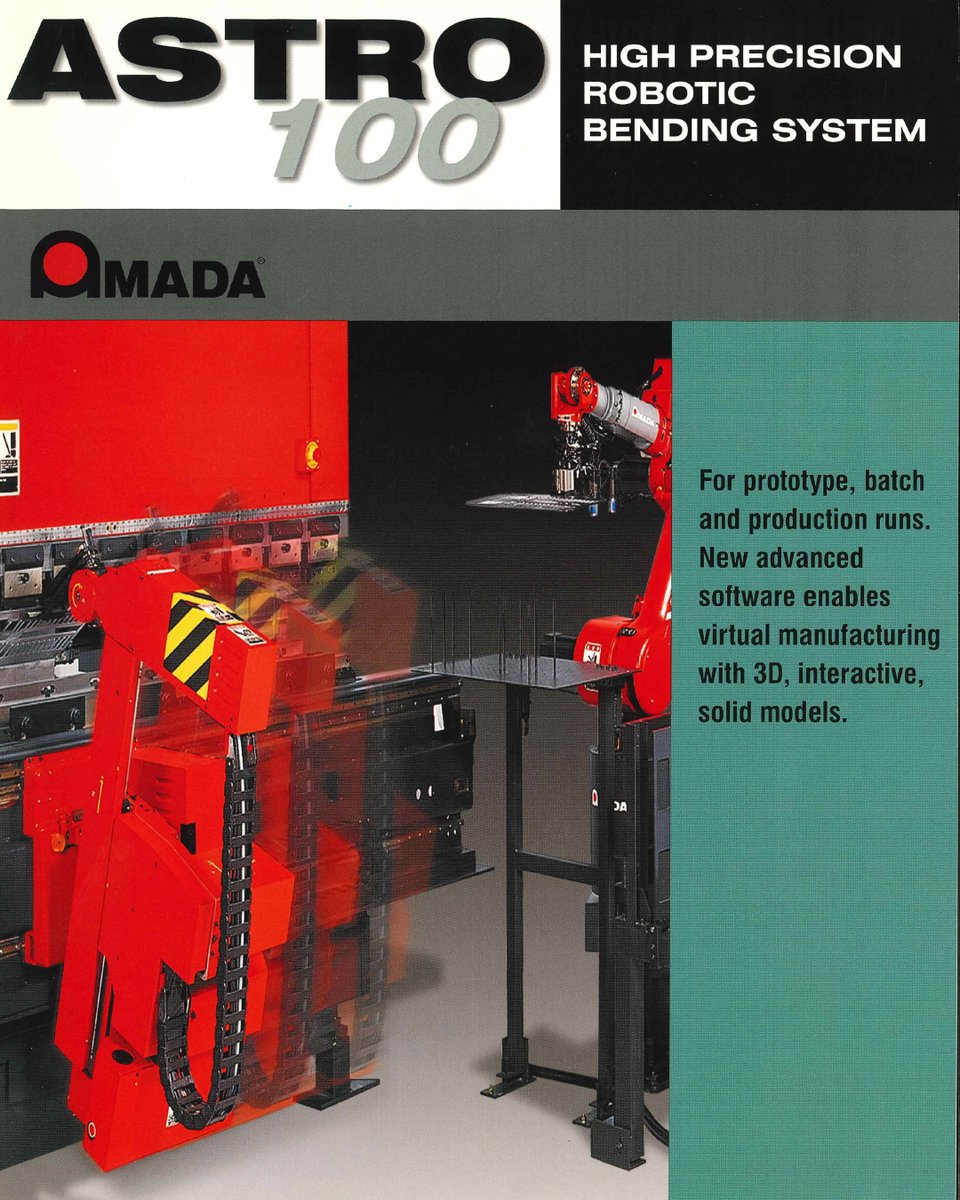 AmadaAmericaInc's tweet image. Let&apos;s look back to when AMADA first introduced the ASTRO 100 #roboticbendingsystem. This automated bending solution was designed to meet the need for precise, high-speed unmanned bending operations. 

#AMADAAMERICA #AMADAhistory #throwbackthursday #tbthursday #tbt #bending