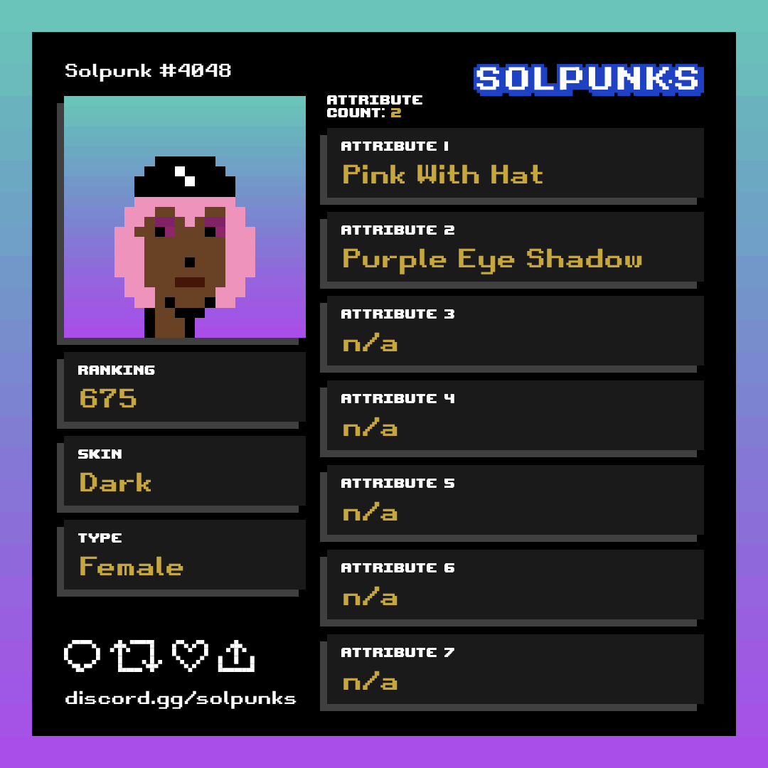 PunksDAOSales's tweet image. SolPunk 4048 has been sold! 

Price: 4.98 SOL ($90 USD) 

→solanart.io/collections/so…

@PunksOnSolana
@SolPunksDAO
#SolPunks #SOL #NFT

solscan.io/tx/419VvXUSMDd…