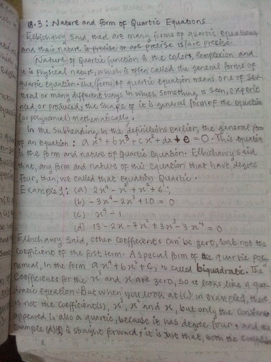 Elbichawy's tweet image. Dear Friends!
Yesterday we tried an twitted something on #ReciprocalEquations,but today our unpublish book talk on #QuarticEquations,d book almost touches anyplace in mathematics,it a series book.
#ElbichawyBookOfElementaryIntermediateAndAdvancedMathematics,we need your prayers.