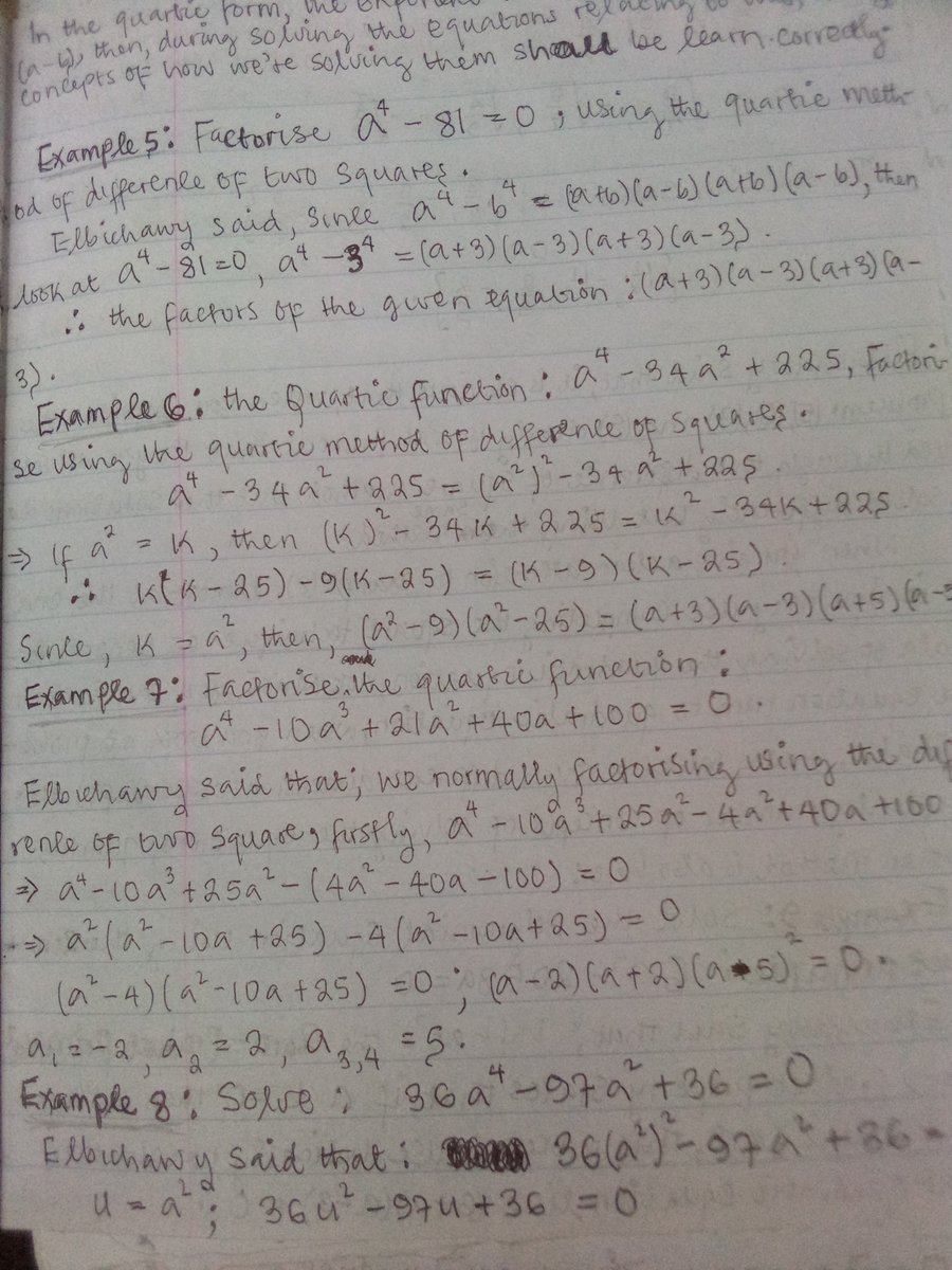 Elbichawy's tweet image. Dear Friends!
Yesterday we tried an twitted something on #ReciprocalEquations,but today our unpublish book talk on #QuarticEquations,d book almost touches anyplace in mathematics,it a series book.
#ElbichawyBookOfElementaryIntermediateAndAdvancedMathematics,we need your prayers.