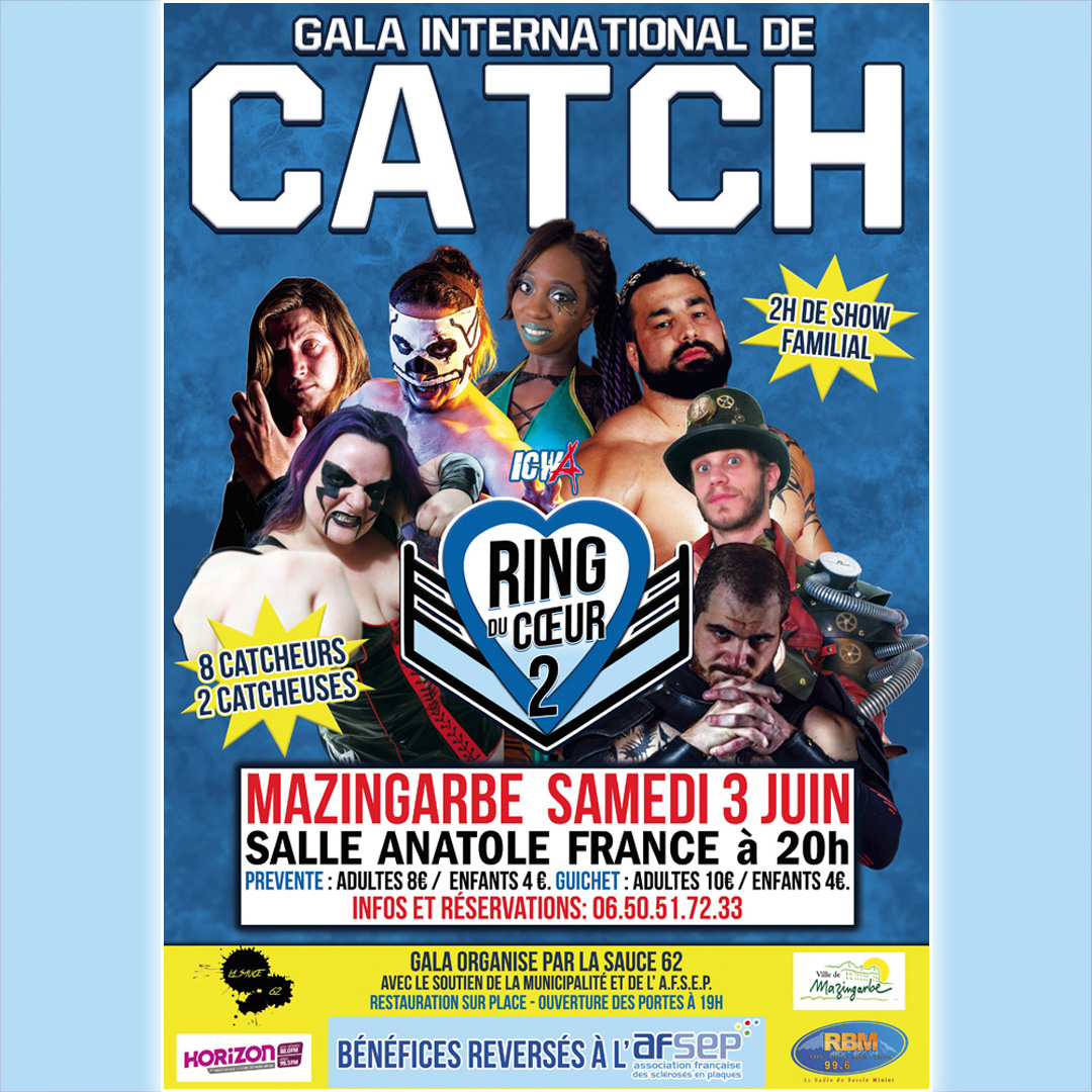 icwacatch's tweet photo. RDV le samedi 3 juin à 20h à Mazingarbe (62) pour RING DU CŒUR 2 ! Organisé par La sauce 62 au profit de l'@AFSEP_fr.
🔹 Préventes : https://t.co/PvVOOYbjWn
🔹 Infos / Résa : 06.50.51.72.33
#catch #catchfr #AFSEP #caritatif #mazingarbe #pasdecalais #hautsdefrance #lasauce62 #icwa https://t.co/bA4xTwQpn3