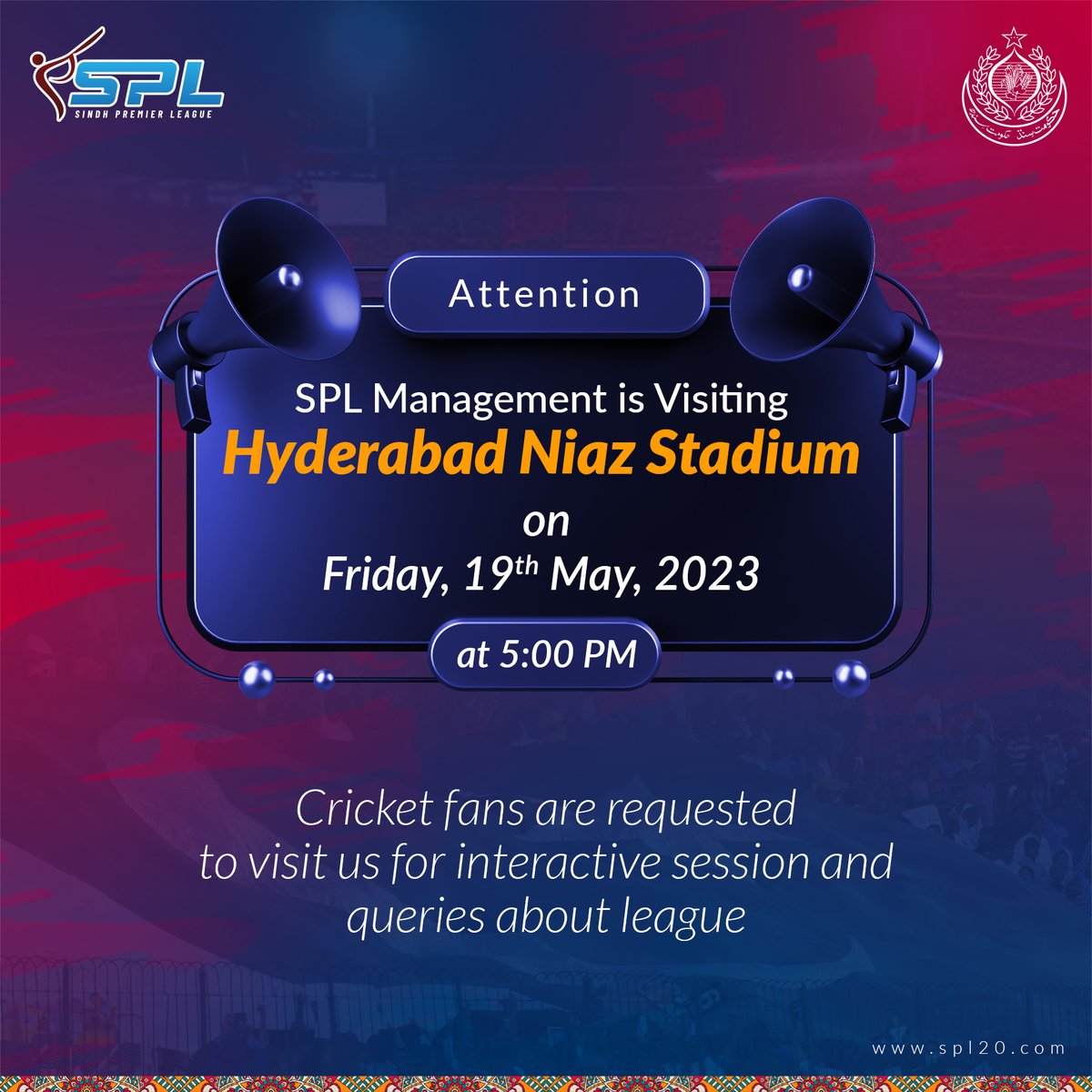 📢 Attention

Cricket 🏏 fans of Hyderabad, we are waiting to see you there 👀

#spl #sindhpremierleague #T20 #SPLseason1